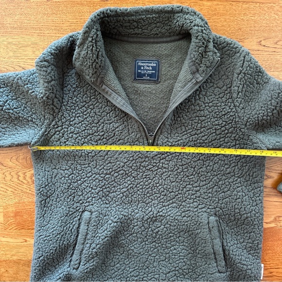 Abercrombie Women Sherpa Fleece 1/4 Zip Pullover S Soft Pocket Olive Green Army - Picture 6 of 7